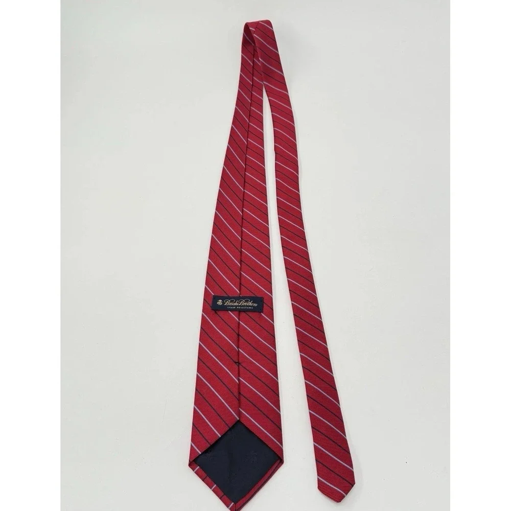 Brooks Brothers Red Rep Stripe 100% Silk Tie 3.75 Classic Wide USA Made 61